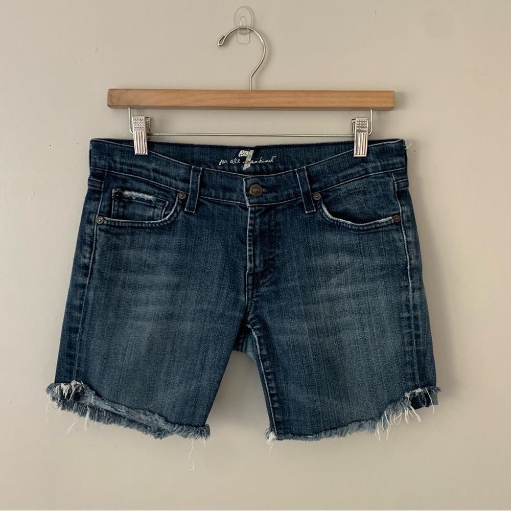 7 Seven For All Mankind Women’s Cut Off Denim Shorts 29 Distressed Raw Edge Hem